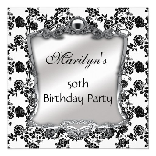 Invite Elegant 50th Birthday Silver Black White Fl