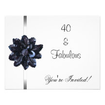 Invite Party Black Sequin Flower Fabulous 40th