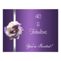 Invite Party Purple White Flower Fabulous 40th