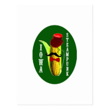 iowa steampunk corncob mascot post card