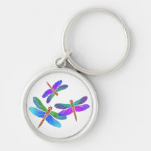 Iridescent Dive Bombing Dragonflies Keychains