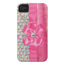 Iridescent Rhinestones Ribbon Bows Iphone Case iPhone 4 Case-Mate Cases