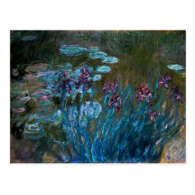 Irises and Water Lilies, Claude Monet Post Card