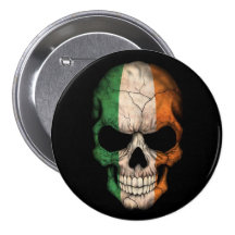 Irish Flag Skull on Black Pinback Button