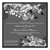 Island Floral (black) Elegant Wedding Invitation
