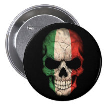 Italian Flag Skull on Black Buttons