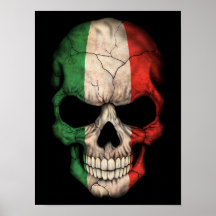 Italian Flag Skull on Black Print