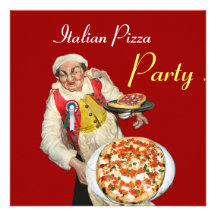 ITALIAN PIZZA PARTY , RESTAURANT red black Personalized Invitations