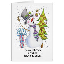 Italian - Snowman - Happy Snowman - Buon Natale Greeting Cards