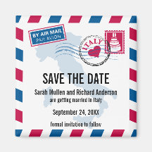Italy Air Mail Wedding Save the Date Fridge Magnets
