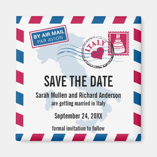 Italy Air Mail Wedding Save the Date Fridge Magnets