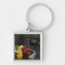 Italy, Brescia Province, Gargnano. Table with 2 Key Chains