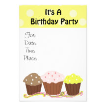 It's A Birthday Party with Cupcakes Personalised Announcements