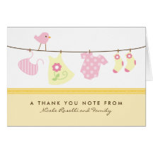 It's a Girl Baby Laundry Thank You Card (yellow)