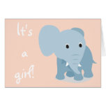 Its a girl blue elephant birth announcement greeting card