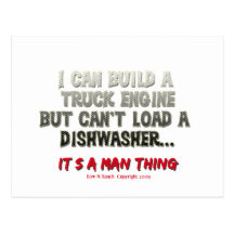 It's a man thing: Engine vs. Dishwasher Post Cards
