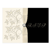 Ivory and Black with Pearl Love Knot RSVP Postcard