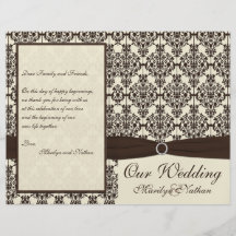 Ivory and Espresso Damask Wedding Program Flyers