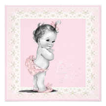 Ivory and Pink Vintage Baby Girl Shower Personalized Invites