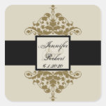 Ivory Black and Gold Damask Wedding Envelope Seal Sticker
