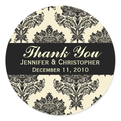 Black  Ivory Wedding Themes on Ivory Black Damask Round Wedding Labels Round Stickers By Notepourri