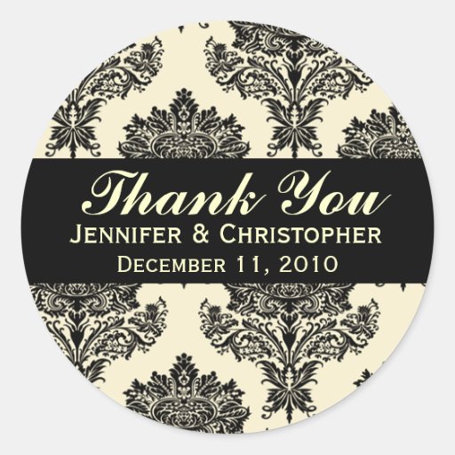 Ivory & Black Damask Round Wedding Labels Round Stickers