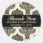 Ivory & Black Damask Round Wedding Labels Sticker