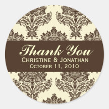 Ivory & Chocolate Damask Round Wedding Labels Round Stickers