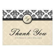 Ivory Damask Monogram Wedding Thank You Card Personalized Announcements