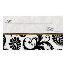 Ivory, Gold, and Black Damask Linen Placecards Business Card Templates