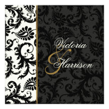 Ivory, Gold, and Black Damask Wedding Invitation