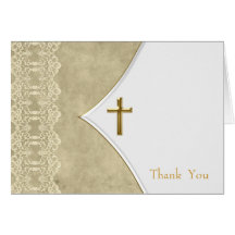 Ivory Gold Cross Baptism Christening Thank You Car Card