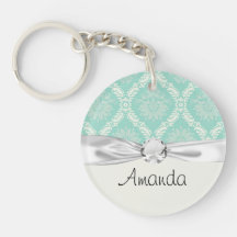 ivory greens damask pattern acrylic keychains