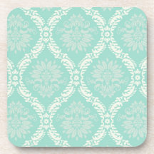 ivory greens damask pattern beverage coasters