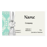 ivory greens damask pattern business card