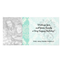 ivory greens damask pattern customised photo card
