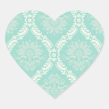 ivory greens damask pattern heart sticker