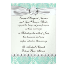 ivory greens damask pattern personalised invites