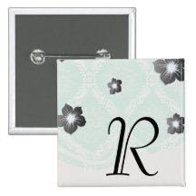 ivory greens damask pattern pinback buttons