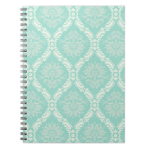 ivory greens damask pattern spiral notebooks