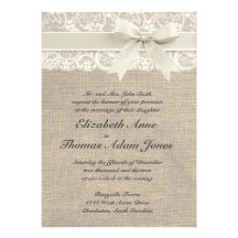Ivory Lace & Burlap Wedding Invitation - Ivory