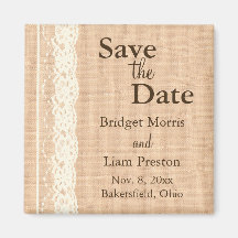 Ivory Lace & Light Burlap Save the Date Fridge Magnets
