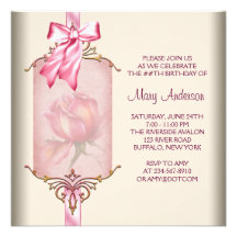 Ivory Pink Rose Womans Birthday Party Personalised Announcements