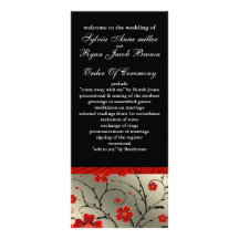 ivory red and black floral Wedding program Customised Rack Card