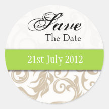 Ivory Swirl Save The Date Sticker with Green