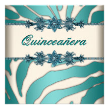 Ivory Teal Blue Zebra Quinceanera Custom Invite