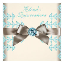 Ivory Teal Diamonds Teal Blue Quinceanera Personalized Invite