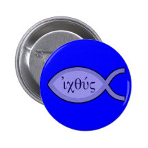 IXOYE Christian Fish Symbol - Blue Parchment Button