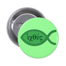 IXOYE Christian Fish Symbol - Green Parchment Pinback Buttons
