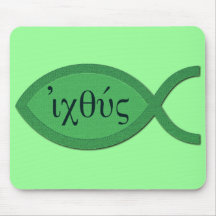 IXOYE Christian Fish Symbol - Green Parchment Mousemat